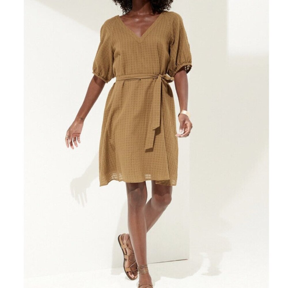 NWT! Banana Republic Mustard Yellow Textured Gauzy Cotton Mini Dress L Tall